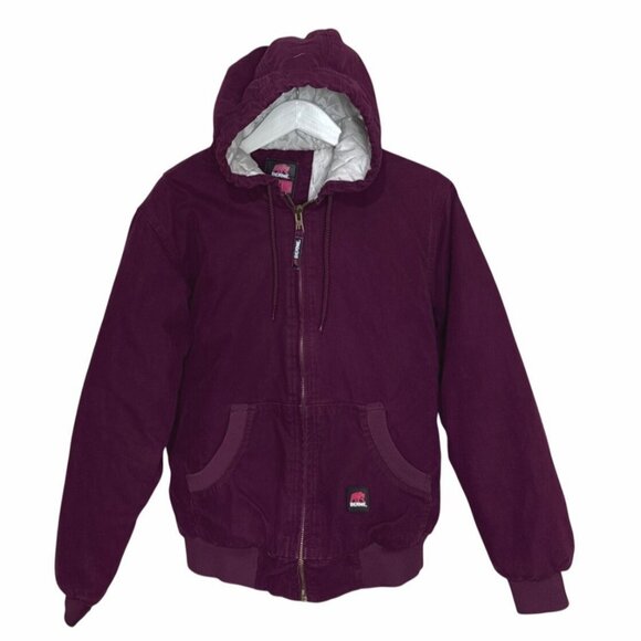 Berne Womens Canvas Jacket Plum Quilted Insulated Sanded Duck Wash Hooded Size M - Picture 1 of 9